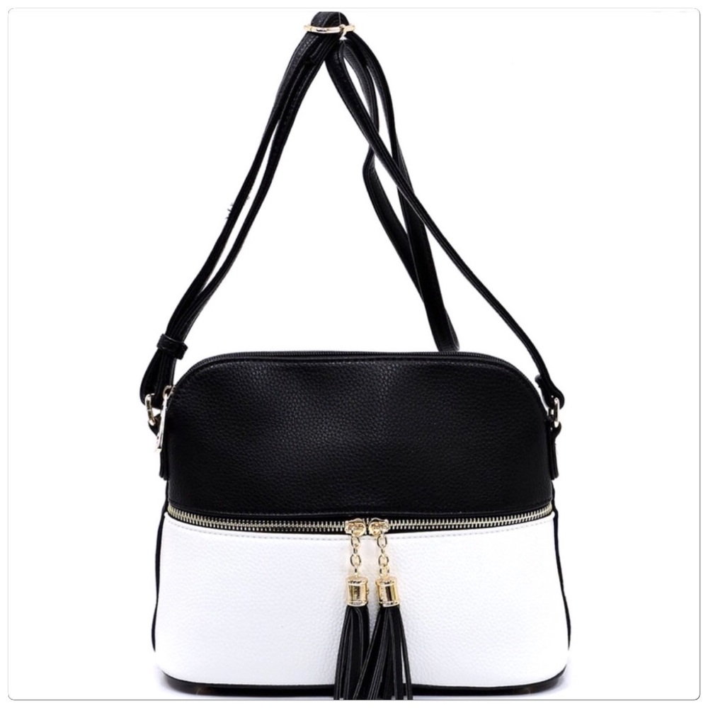Dome Tassel Crossbody Handbag Black White